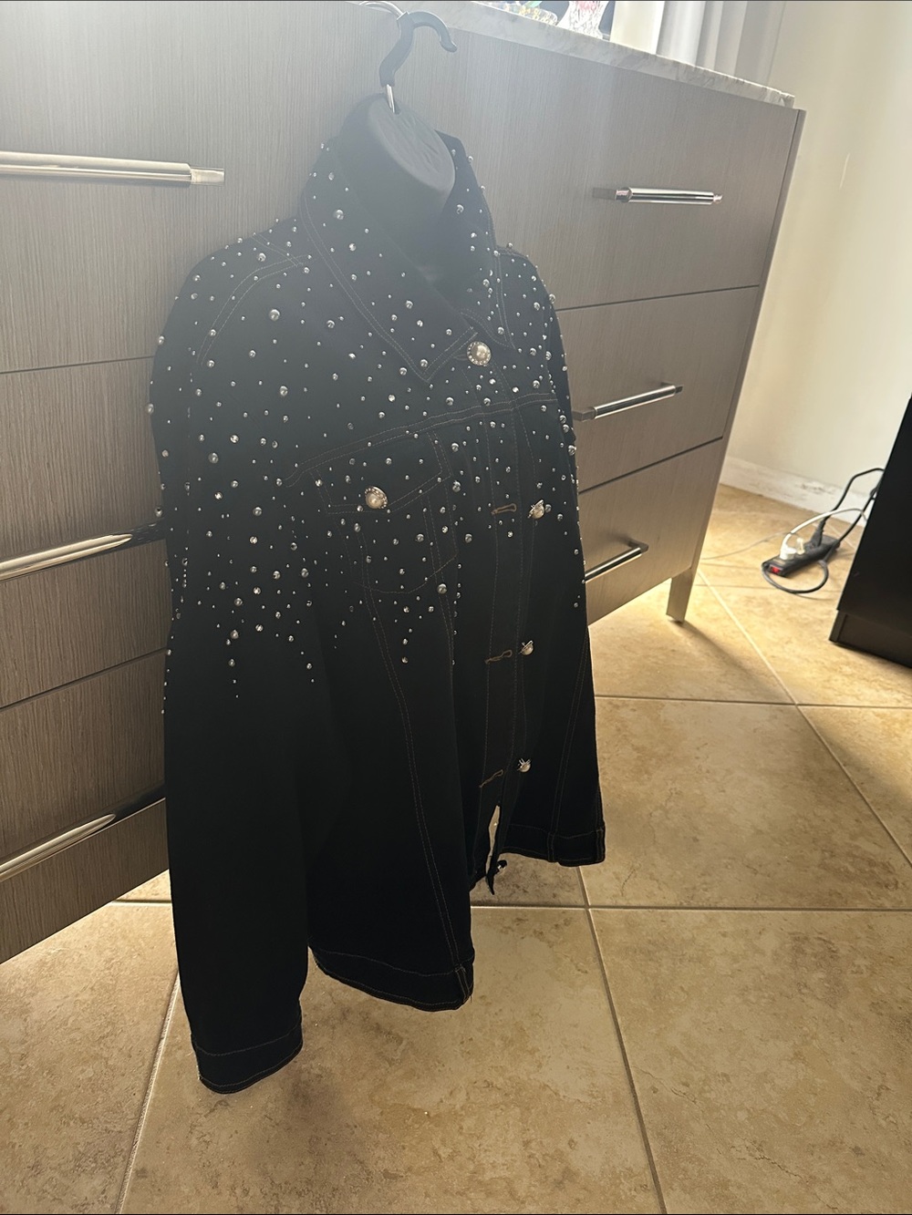 Embellished Women’s Jean Jacket with Crystal Studs